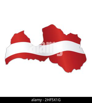 Latvian flag waving in simplified map of latvia symbol icon latvija vector isolated on white background Stock Vector