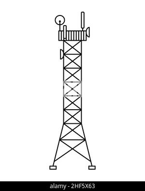 Vector illustration of a cellular communication tower. 5G, 4g signal distribution. The Internet. Modern technologies Stock Vector