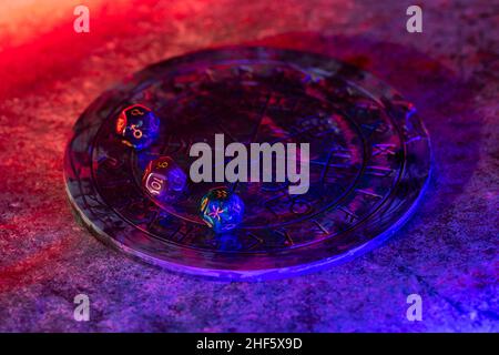 Astrology dices of fortune on horoscope circle. Horizontal fortune theme poster, greeting cards, headers, website and app Stock Photo