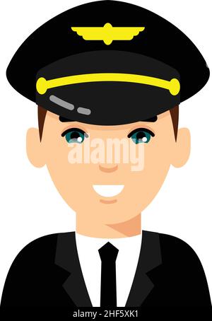 Flat cute cartoon face of aircraft characters in air uniform. Stock Vector