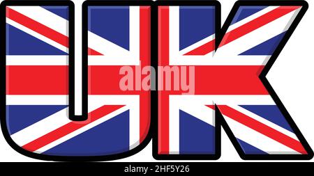 bold UK letters text with union jack flag vector isolated on white background Stock Vector