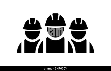 Construction workers icon in flat style. Building contractor symbol Isolated on white background. Abstract builders icon in black. Vector illustration Stock Vector