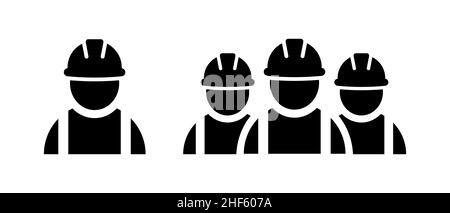 Construction worker icons in flat style. Building contractor symbols Isolated on white background. Abstract builder icon in black. Vector illustration Stock Vector