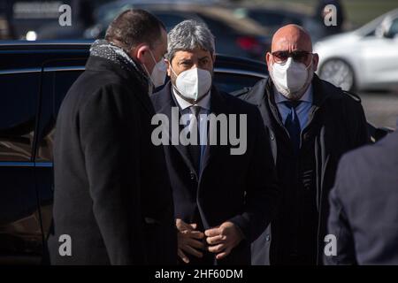 Rome, Italy. 14th Jan, 2022. Roberto Fico, President of the Chamber of Deputies of the Italian Parliament, attends the State funeral of the President Of The European Parliament, David Sassoli In the Basilica of Santa Maria degli Angeli e dei Martiri in Rome. David Sassoli died on the 11th of January 2022 at the age of 65 following a 'dysfunction of his immune system'. Credit: LSF Photo/Alamy Live News Stock Photo