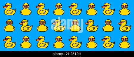 Yellow duck in pixel sunglasses with heart pattern Stock Vector