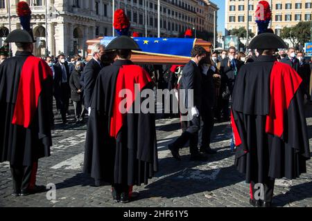 Rome, Italy. 14th Jan, 2022. State funeral of the President Of The European Parliament, David Sassoli In the Basilica of Santa Maria degli Angeli e dei Martiri in Rome. David Sassoli died on the 11th of January 2022 at the age of 65 following a 'dysfunction of his immune system'. Credit: LSF Photo/Alamy Live News Stock Photo