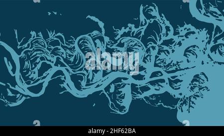 River map vector illustration. Pripyat river map, Ukraine. Watercourse, water flow, blue on dark background. Detailed silhouette. Stock Vector