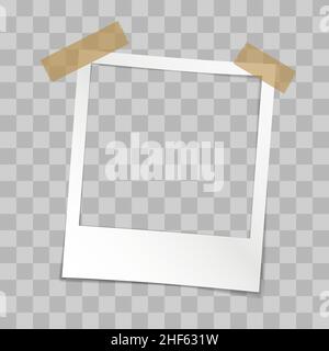 instant picture frame with adhesive tape, snapshot photo frame template, vector illustration Stock Vector
