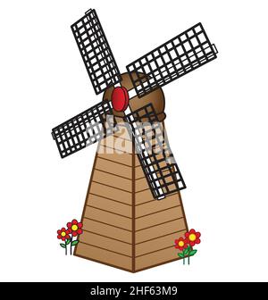 old classic windmill dutch holland european vector illustration isolated on white background Stock Vector