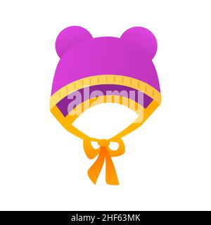 Baby hat - modern flat design single isolated icon. Neat detailed image of purple headdress. It reminds the head of a bear cub in shape. Newborn care, Stock Vector
