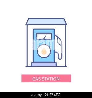 Gas station - modern colored line design style icon on white background. Neat detailed image of petrol filled device. Fuel for cars and trucks, ground Stock Vector