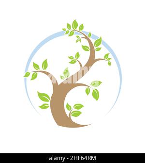elegant curvy swirly stylized green eco tree logo symbol vector isolated on white background Stock Vector