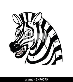 cartoon smiling happy zebra character head african animal black and white vector isolated on white background Stock Vector