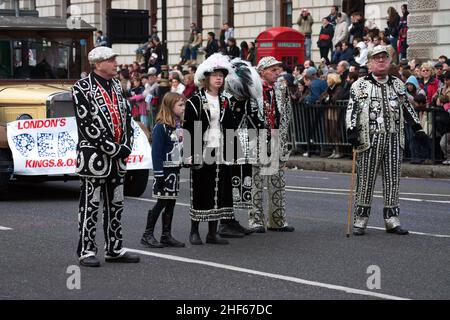 Pearly Kings and Queens known as pearlies at the New years Day Parade London Stock Photo