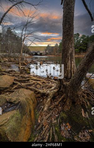 Below the Falls Lake Dam in Raleigh, NC Stock Photo