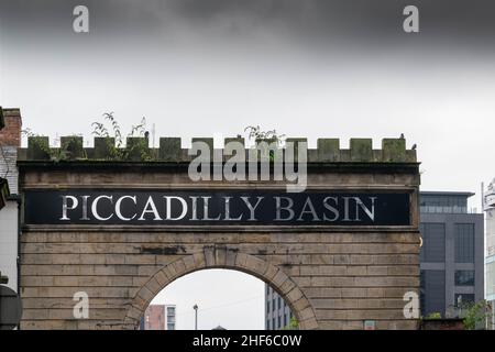 Manchester, UK - 22nd September 2019: Piccadilly Basin on the Rochdale Canal, is a redeveloped area between Manchester Piccadilly station and Great An Stock Photo