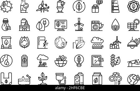 Environmentally friendly consumption icons set outline vector. Bio energy. Sustainable electricity Stock Vector