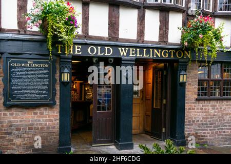 Manchester, UK - 22nd September 2019: The Old Wellington, a public house in the Market place. It is the oldest building in the city centre, built 1552 Stock Photo