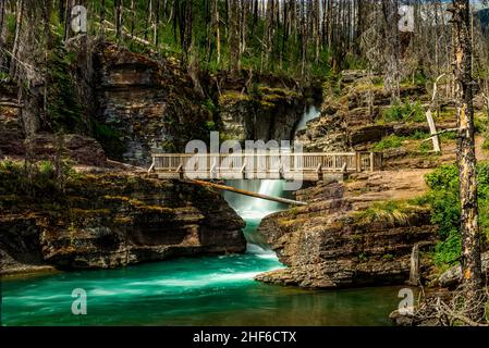 The Saint Mary Falls in the US Glacier National Park, Montana Stock ...