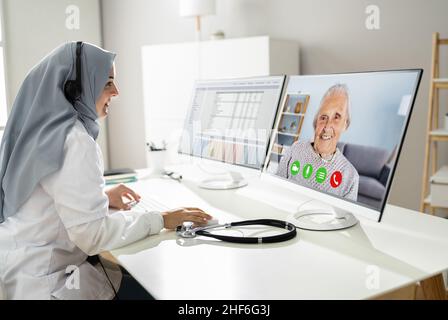 Doctor Telehealth Video Call With Patient. Telemedicine Conference Stock Photo