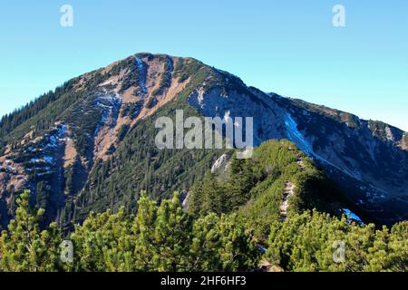 Ridge walk from Heimgarten to Herzogstand,  mountain,  Bavarian Prealps,  Alps,  Alpine Foreland,  Bavarian Oberland,  Upper Bavaria,  Bavaria,  Southern Germany,  Germany,  view to Heimgarten Stock Photo