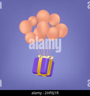 Gift box with colorful balloons air floating vector illustration Stock Vector