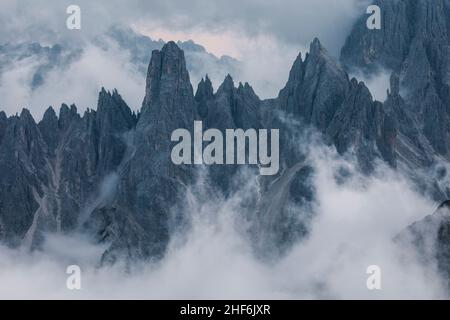 The craggy peaks of the Cadini di Misurina. Stock Photo