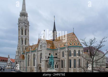 Matthias Church is one of the finest churches in Budapest, and the most unique churches in Europe. Located atop the Buda Castle hill. Roman Catholic c Stock Photo