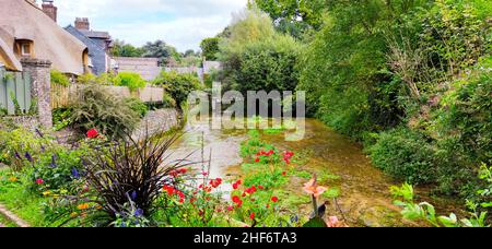 Veules-les-Roses is located on the shortest river in France and is one of the most beautiful villages in Normandy,  Cote d 'Albatre, Stock Photo