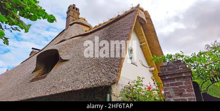 Veules-les-Roses is located on the shortest river in France and is one of the most beautiful villages in Normandy,  Cote d 'Albatre, Stock Photo