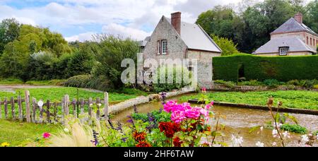 Veules-les-Roses is located on the shortest river in France and is one of the most beautiful villages in Normandy,  Cote d 'Albatre, Stock Photo