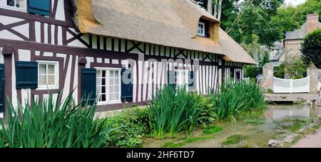 Veules-les-Roses is located on the shortest river in France and is one of the most beautiful villages in Normandy,  Cote d 'Albatre, Stock Photo