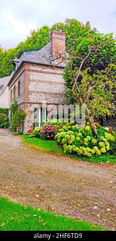 Veules-les-Roses is located on the shortest river in France and is one of the most beautiful villages in Normandy,  Cote d 'Albatre, Stock Photo