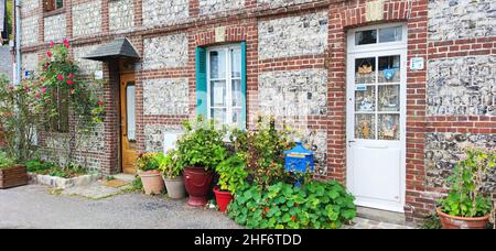 Veules-les-Roses is located on the shortest river in France and is one of the most beautiful villages in Normandy,  Cote d 'Albatre, Stock Photo