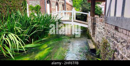 Veules-les-Roses is located on the shortest river in France and is one of the most beautiful villages in Normandy,  Cote d 'Albatre, Stock Photo