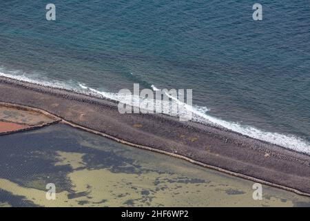 View from the Mirador del Rio to the Salinas del Rio,  Lanzarote,  Canaries,  Canary Islands,  Spain,  Europe Stock Photo