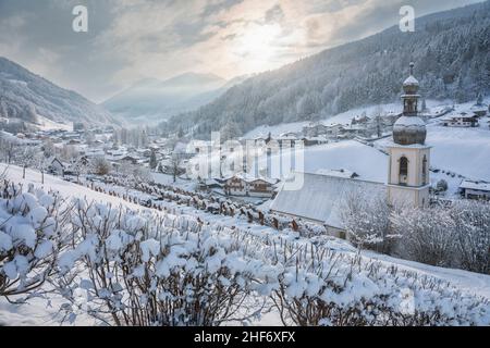 The village of Ramsau bei Berchtesgaden in winter,  Berchtesgadener Land district,  Upper Bavaria,  Bavaria,  Germany