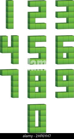 Vector shaped three dimensional cubes in a formation of digit numbers from zero to nine Stock Vector