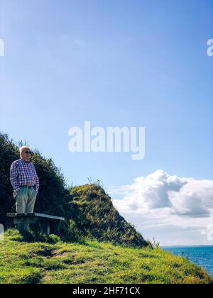 Man,  steep coast,  hills,  Helnaes,  Fyn,  Funen,  landscape,  West Funen,  Denmark Stock Photo