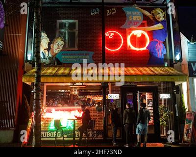 Reykjavík, Iceland - 23 November 2019: Lebowski Bar. Popular pub and restaurant. Based on the film The Big Lebowski with decorations and a ten-pin bow Stock Photo