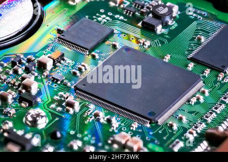Integrated circuit with a processor chip on computer mainboard Stock Photo