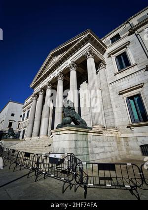 Madrid, Spain. 14th Jan, 2022.  Palace of the Parliament Stock Photo