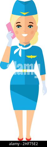 Stewardess Avatar in Flat Style Stock Vector