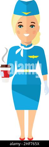 Stewardess Avatar in Flat Style Stock Vector
