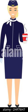 Stewardess Avatar in Flat Style Stock Vector