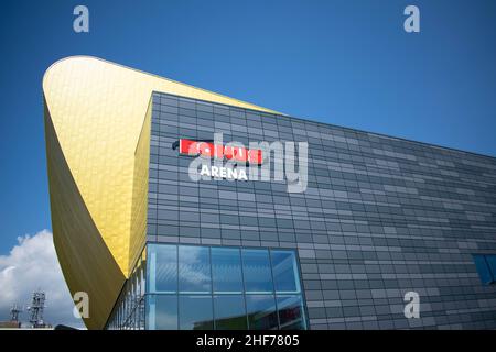 Close up of the New Bonus Concert Arena in Hull City Centre near Princess Quay shopping centre. Hull was City of Culture 2017 Stock Photo