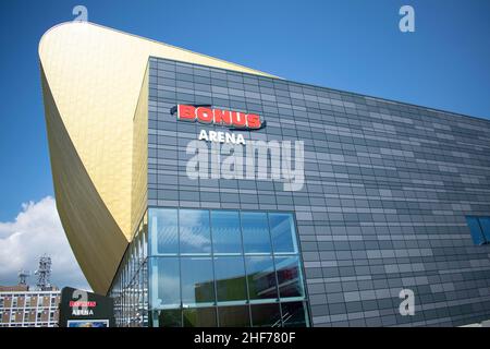 Close up of the New Bonus Concert Arena in Hull City Centre near Princess Quay shopping centre. Hull was City of Culture 2017 Stock Photo