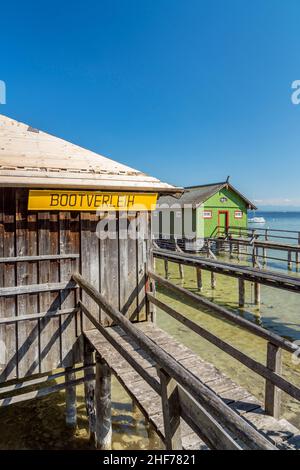 Boat rental on Ammersee in Schondorf,  Upper Bavaria,  Bavaria,  Germany Stock Photo