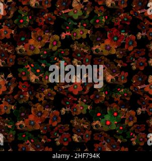 Beautiful flowers seamless pattern on black background. Floral texture for design, textile and background. forget-me-nots flowers Stock Photo
