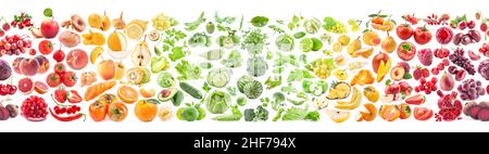 Big collection of fruits and vegetables on white background seamless pattern Stock Photo